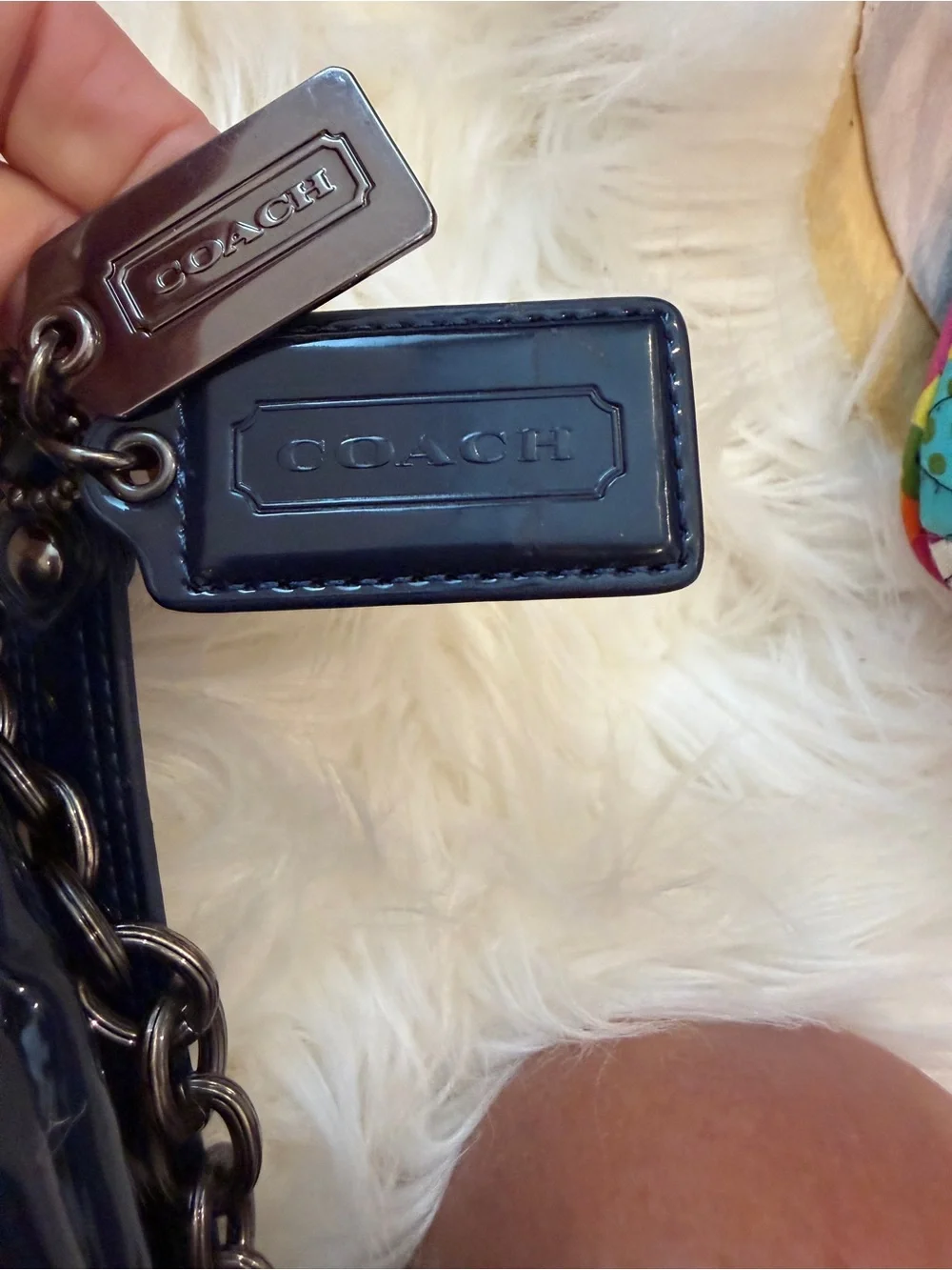 COACH Navy Patent Quilted Chain-Handle Shoulder Bag